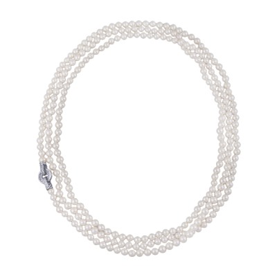 Колье (жемчуг белый 8-9мм, фианитов; покрытие родий) 200см, Есть комплект