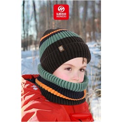 Тёплый комплект для мальчика Шапка + снуд + перчатки
