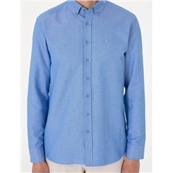 Mavi Oxford Slim Fit Kolay Ütülenebilir Gömlek