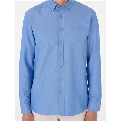 Mavi Oxford Slim Fit Kolay Ütülenebilir Gömlek
