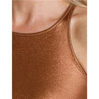 Топ с закрытым декольте из хлопка с эластаном в рубчик с матовым покрытием металлик
