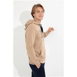 Erkek Camel Kapüşonlu Sweatshirt