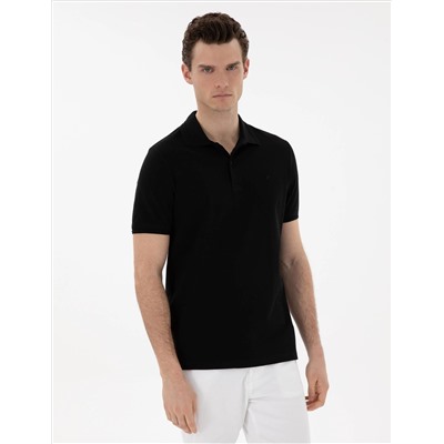 Siyah Regular Fit %100 Pamuk Polo Yaka Basic Tişört