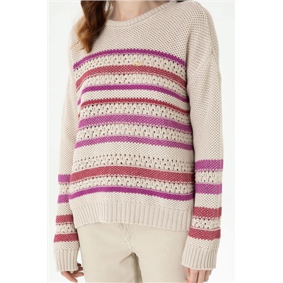 Kadın Krem Bisiklet Yaka Kazak