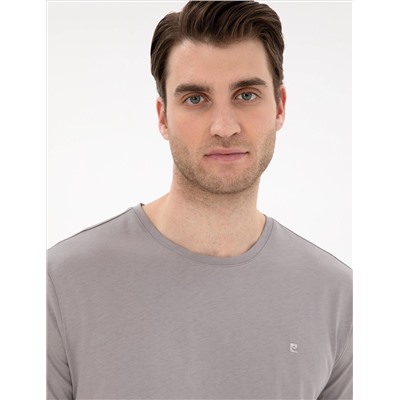 Gri %100 Pamuk Slim Fit Bisiklet Yaka Basic Tişört