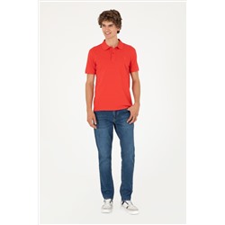 Erkek Slim Fit Polo Yaka Kırmızı Basic Tişört