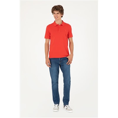 Erkek Slim Fit Polo Yaka Kırmızı Basic Tişört