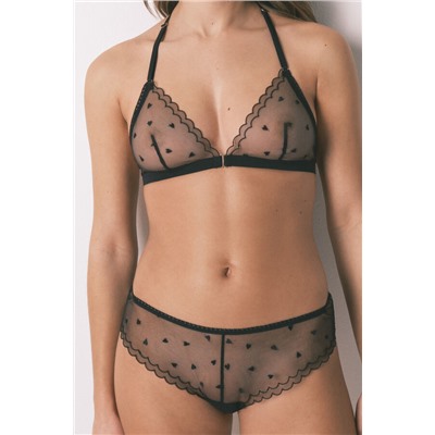 Braga ancha brasileña tul bordado negro