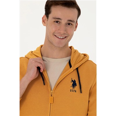 Erkek Hardal Kapüşonlu Örme Hırka