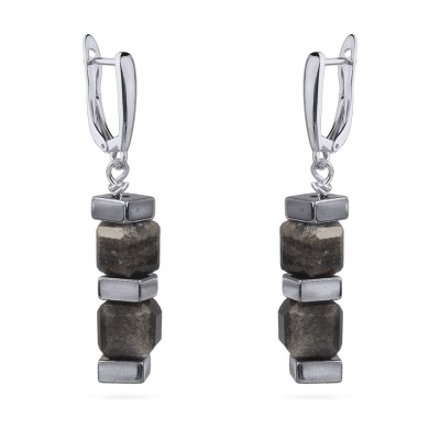 Серьги Терра (агат; покрытие родий), Есть комплект