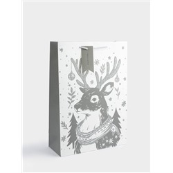 Пакет подарочный, 30х42 см, бумага, белый, Олень в шарфе, Maral grey