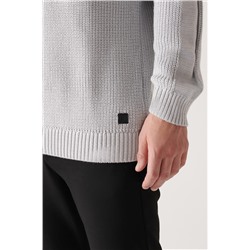 Gri Yarım Balıkçı Yaka Cep Detaylı Pamuklu Salaş Triko Kazak