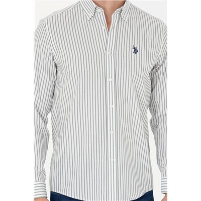 Erkek Ekru Çizgili Beyaz Gömlek