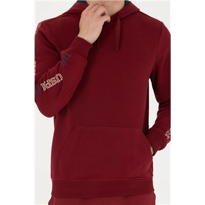 Erkek Bordo Kapüşonlu Sweatshirt