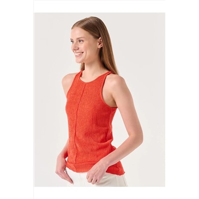 Jimmy Key Koyu Turuncu Halter Yaka Kolsuz Rahat Bluz 23SB011044
