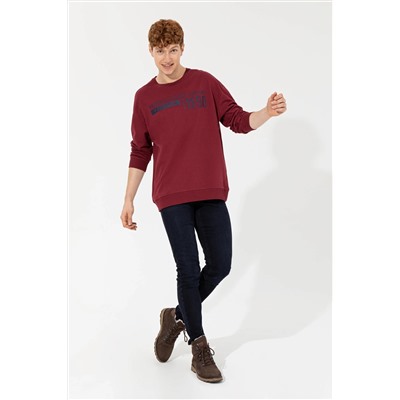 Erkek Vişne Bisiklet Yaka Sweatshirt