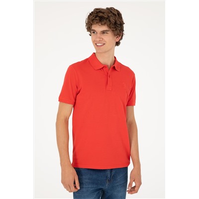 Erkek Slim Fit Polo Yaka Kırmızı Basic Tişört