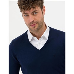 Açık Lacivert Slim Fit V Yaka Basic Triko Kazak