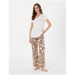 Krem Kısakollu Pijama Takımı