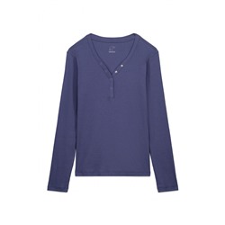 Camiseta manga larga algodón canalé azul