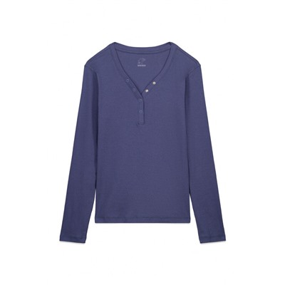 Camiseta manga larga algodón canalé azul