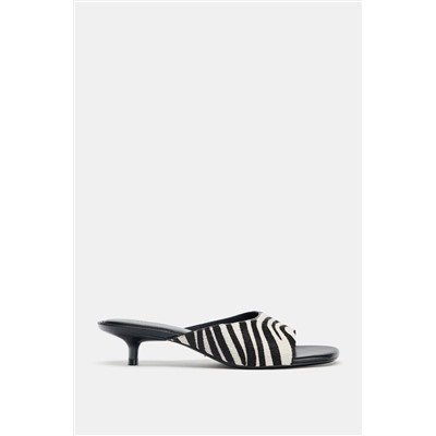 ANIMAL PRINT LEATHER KITTEN HEEL MULES