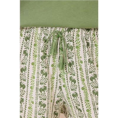 Pijama corto tirantes algodón pliegues verde