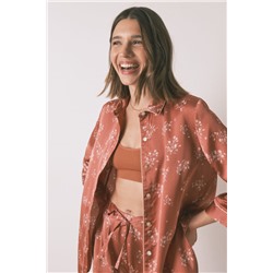 Pijama camisero largo satén naranja