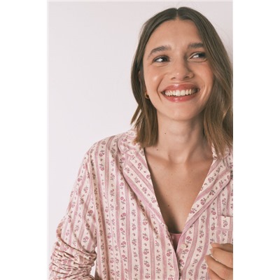 Pijama camisero largo 100% algodón flores rosa