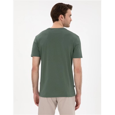 Haki %100 Pamuk Slim Fit Bisiklet Yaka Basic Tişört