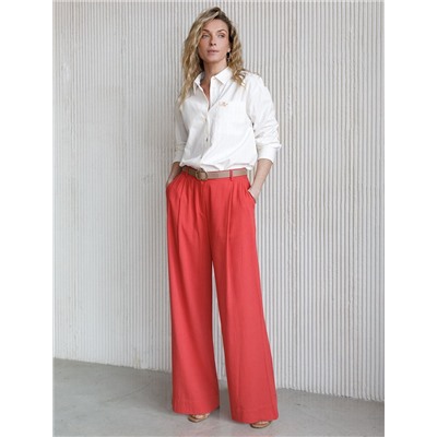 Блузка в полоску свободного силуэта с карманом из хлопка с добавлением льна