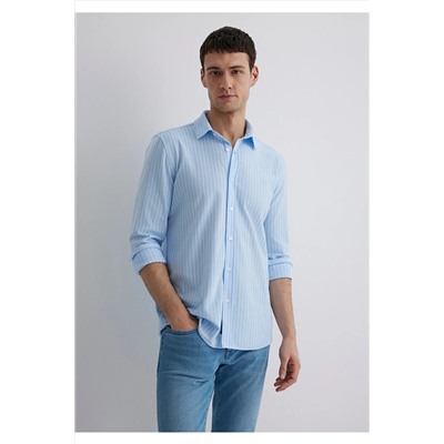Mavi Çizgili Mavi Gömlek Slim Fit / Dar Kesim 0211404-89506