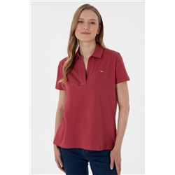 Kadın Vişne Basic Polo Yaka Tişört