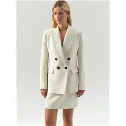 Двубортный жакет из твида с добавлением льна, ML838/neige