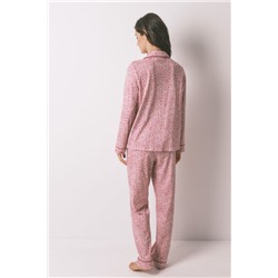 Pijama camisero algodón flores rojo