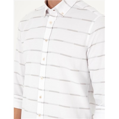 Bej Slim Fit Uzun Kollu Gömlek