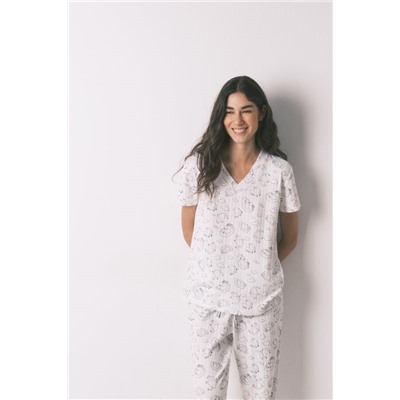 Pijama canalé soft blanco estampado Moomin