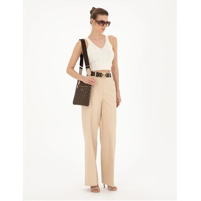 Bej Yüksek Bel Straight Fit Pantolon