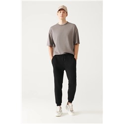 Avva Siyah Beli Bağcıklı Paçası Lastikli Pamuklu Nefes Alan Regular Fit Jogger Eşofman Altı A31Y3412