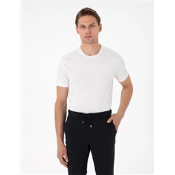 Ekru %100 Pamuk Slim Fit Bisiklet Yaka Basic Tişört