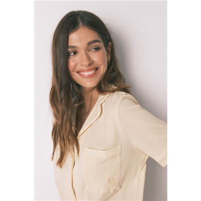 Pijama camisero algodón canalé amarillo