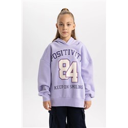 Defacto Kız Çocuk Oversize Fit Kapüşonlu Içi Yumuşak Tüylü Kalın Sweatshirt B4087A823WN