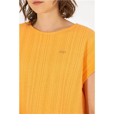 Kadın Turuncu Bisiklet Yaka Tişört