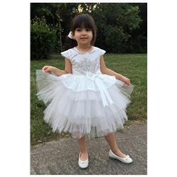 Delfini kids Kız Çoçuk Beyaz Pullu Doğum Günü Abiye Tüllü Elbise 9354