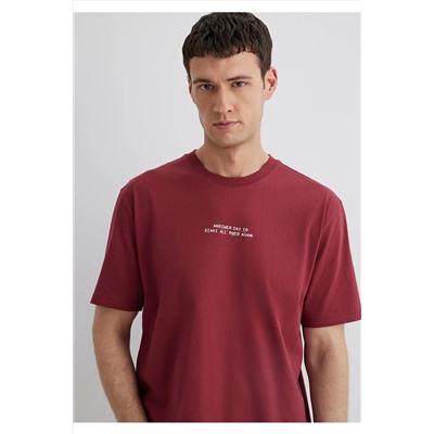 Mavi Baskılı Bordo Tişört Loose Fit / Bol Rahat Kesim 0612628-70423
