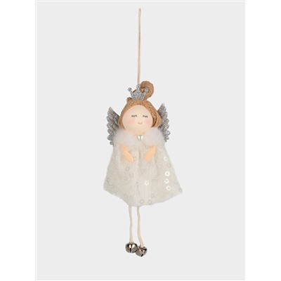 Игрушка елочная, 16 см, пенопласт/полиэстер, серебристая, Ангел, New year