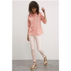 Kadın Somon Uzun Kollu Basic Gömlek