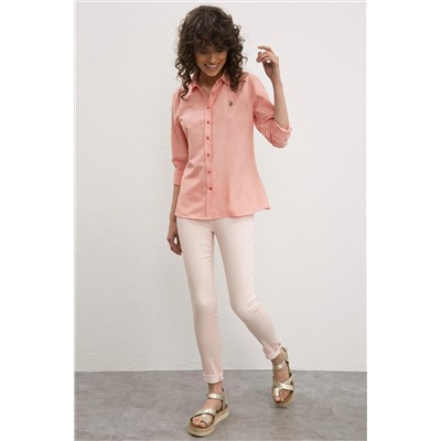 Kadın Somon Uzun Kollu Basic Gömlek