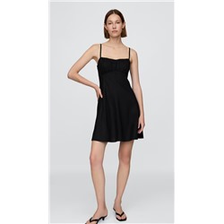 Linen-Blend Shirred Bodice Mini Dress