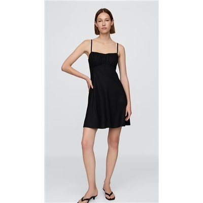 Linen-Blend Shirred Bodice Mini Dress